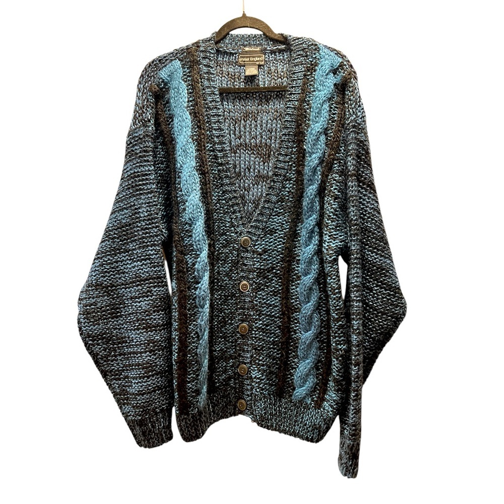 Vintage Peter England Men’s Handmade Blue Knit Cardigan- Size L